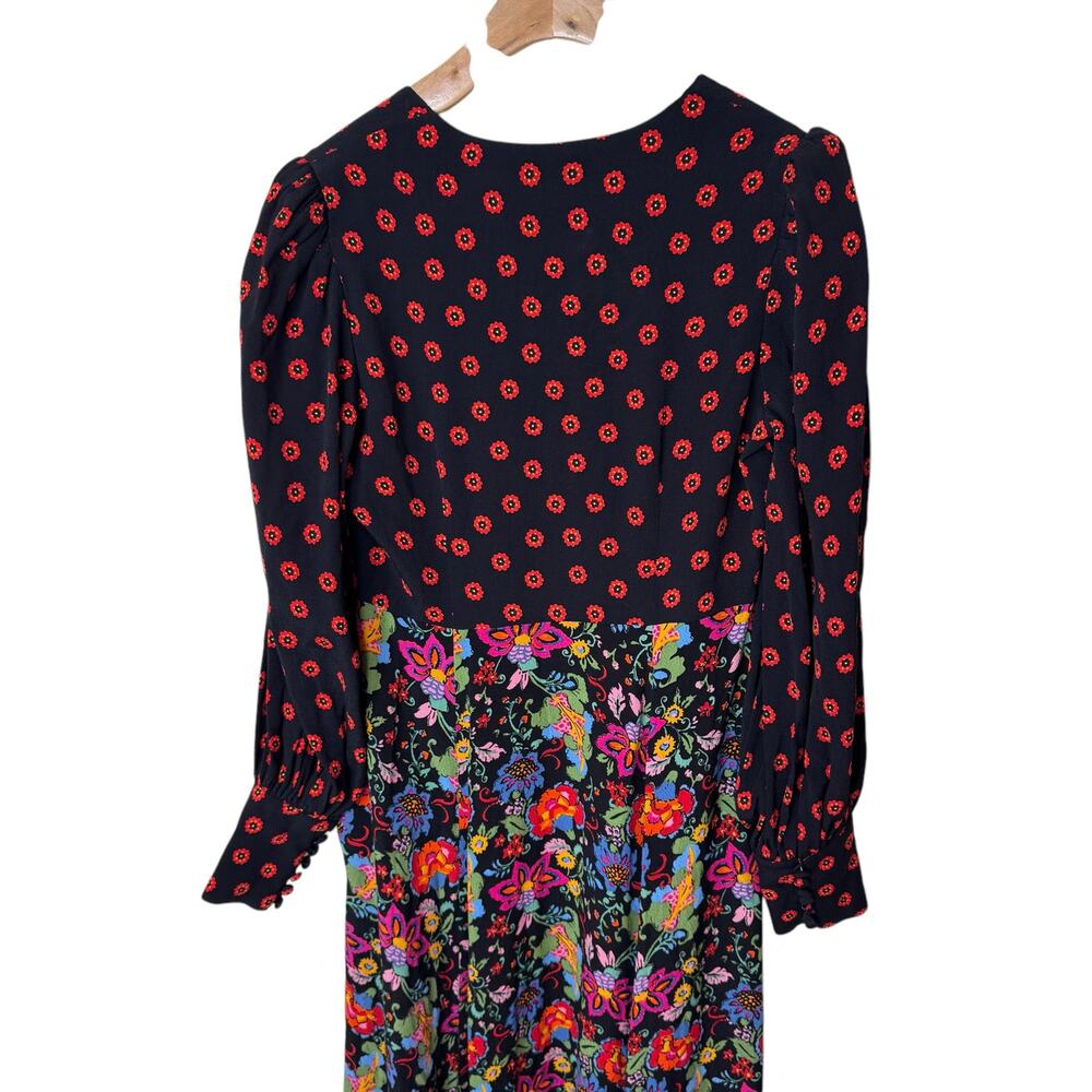 BODEN Blouson Sleeve Floral Maxi Dress V Neck Size 2P Black Red - Picture 7 of 14